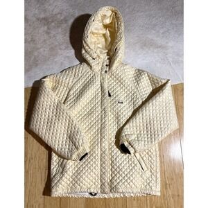 Post Card Italy Womens Quilted Jacket Ivory Hooded Embroidered Logo US 4 Vintage